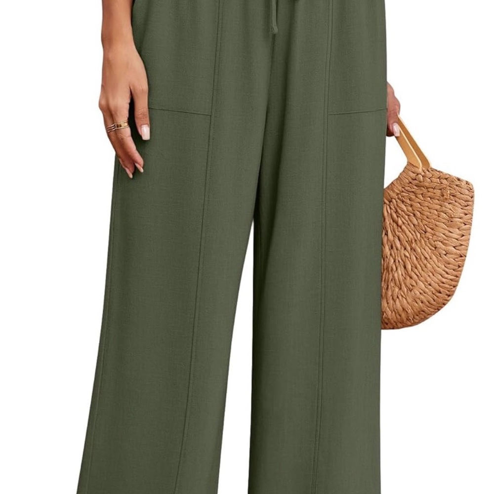 Olive Green Wide-Leg Women's Pants
